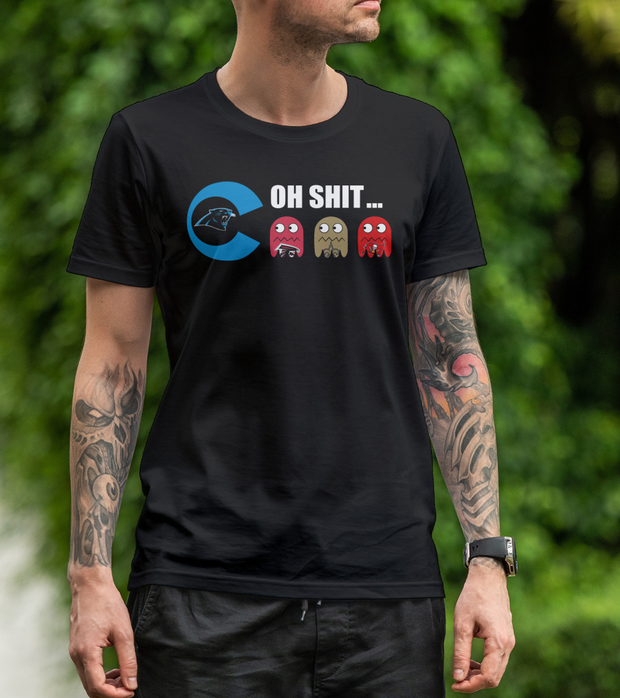 Carolina Panthers Oh Shit Pac-Man Ghosts T-Shirt