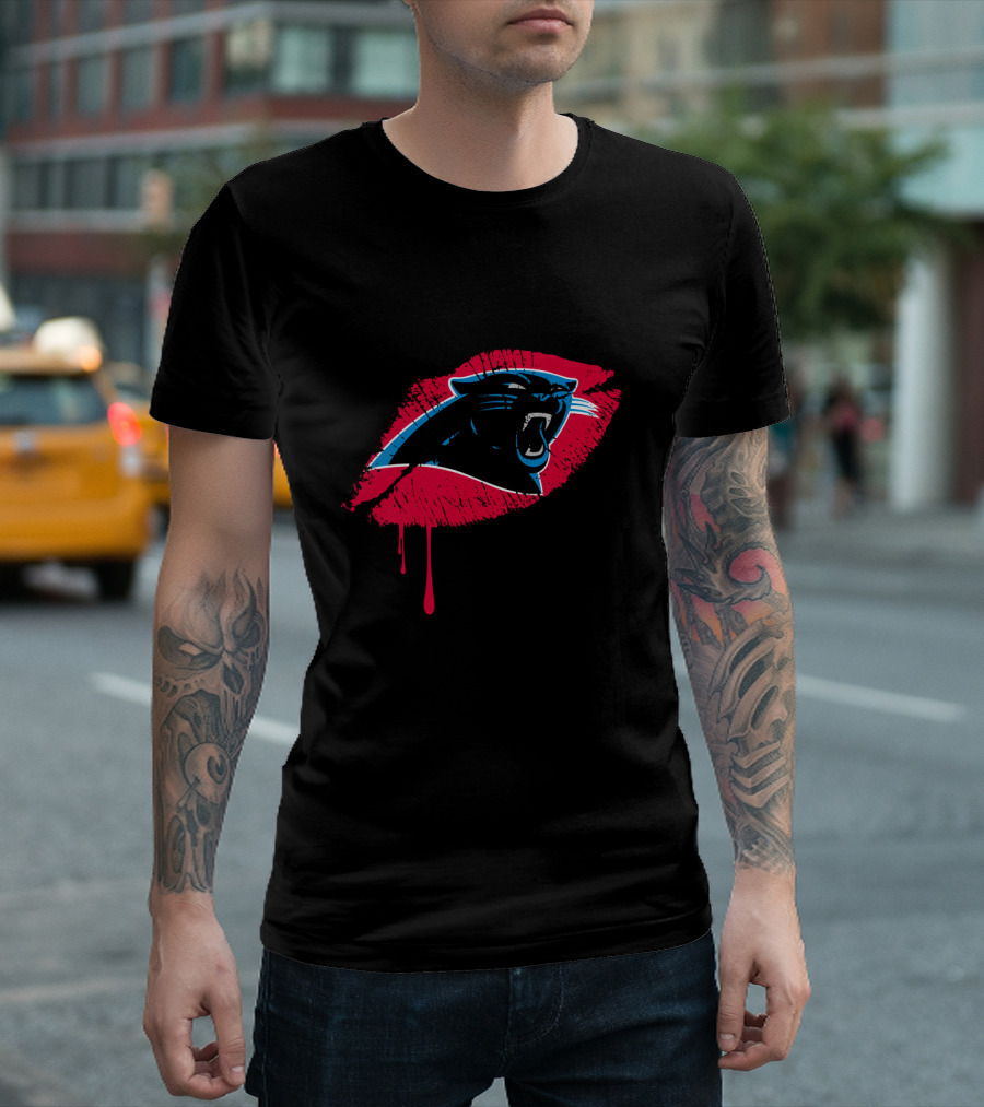 Carolina Panthers Logo With Red Lip Print T-Shirt