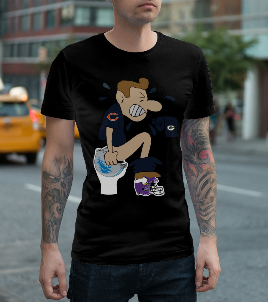 Chicago Bears Fan Humor Rival Teams Toilet Cartoon T-Shirt