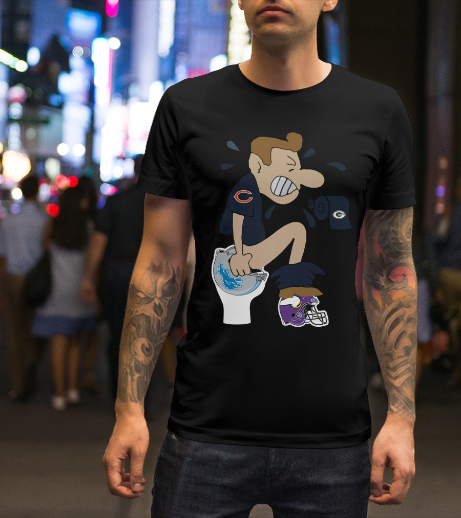 Chicago Bears Fan Humor Rival Teams Toilet Cartoon T-Shirt