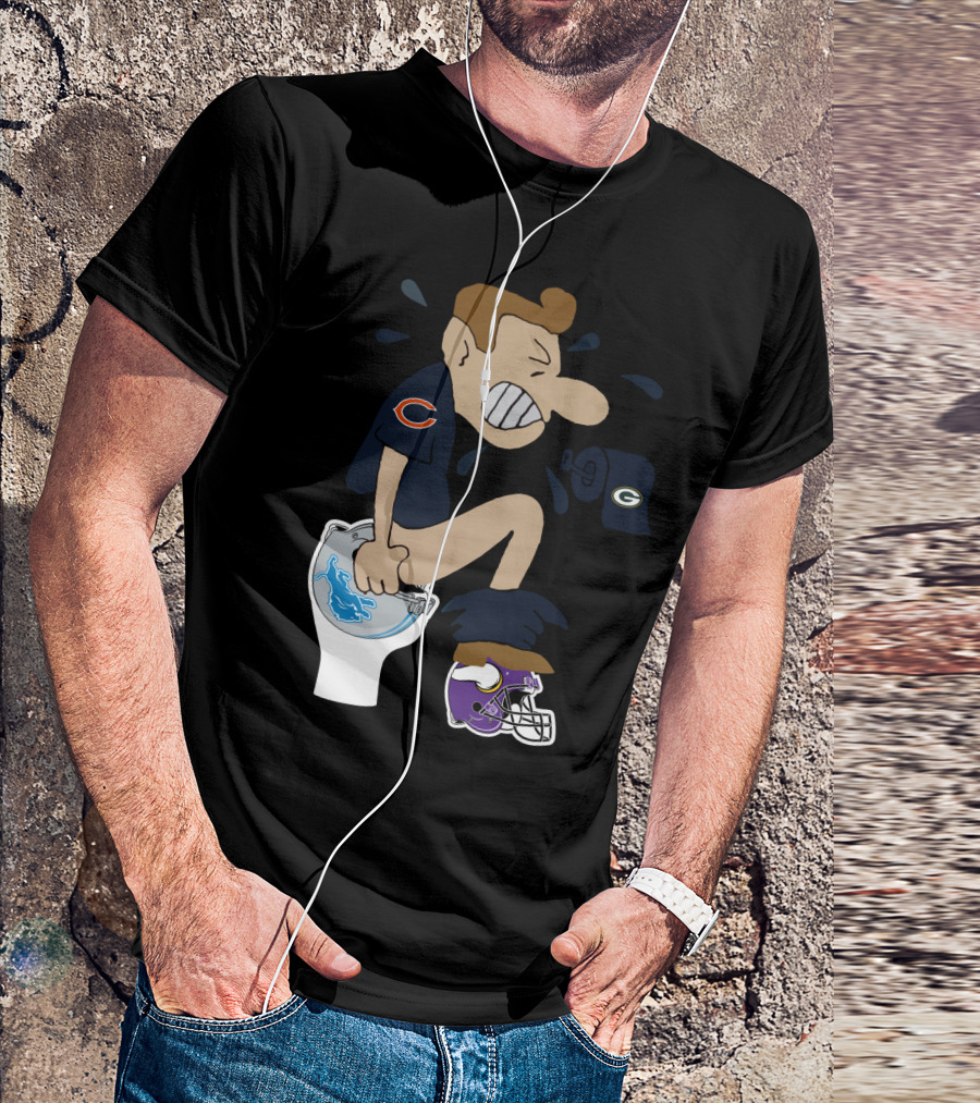 Chicago Bears Fan Humor Rival Teams Toilet Cartoon T-Shirt