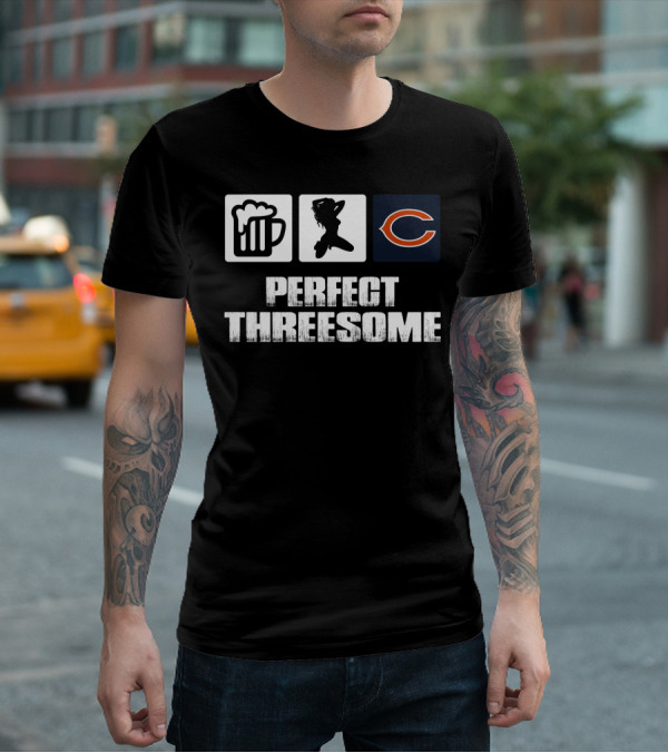 Chicago Bears Perfect Threesome Beer And Silhouette T-Shirt