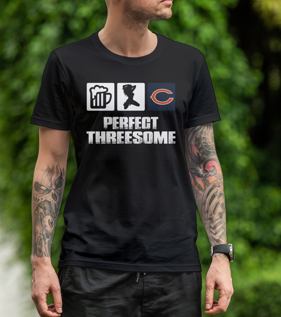 Chicago Bears Perfect Threesome Beer And Silhouette T-Shirt