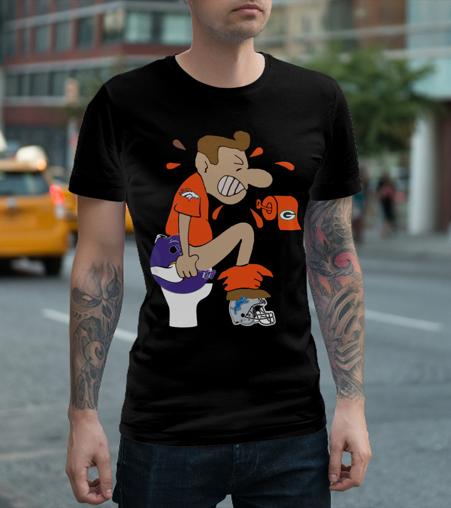 Denver Broncos Fan Toilet Humor With Detroit Lions Green Bay Packers Minnesota Vikings Logos T-Shirt