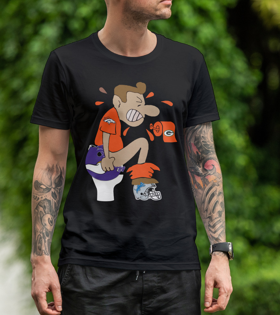 Denver Broncos Fan Toilet Humor With Detroit Lions Green Bay Packers Minnesota Vikings Logos T-Shirt