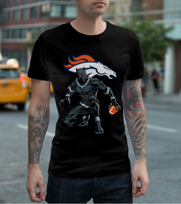 Denver Broncos Panther Crouching With Football T-Shirt