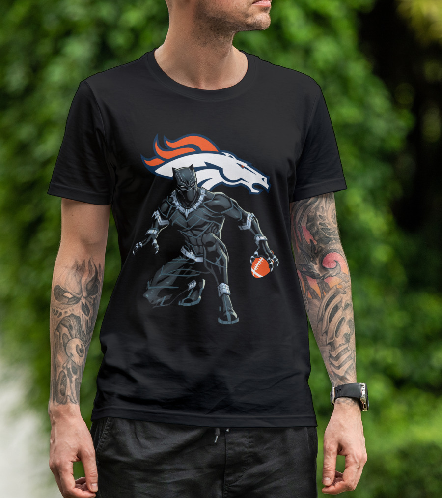 Denver Broncos Panther Crouching With Football T-Shirt