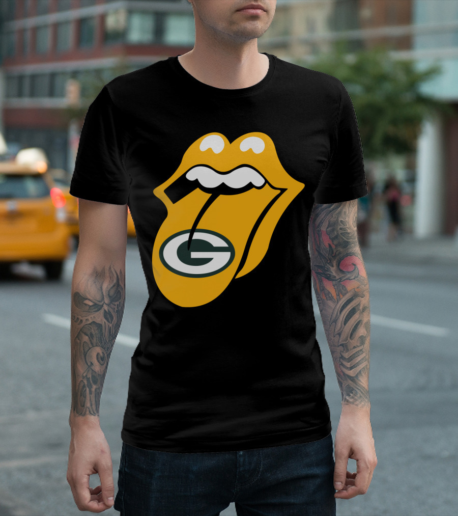 Rolling Stones Tongue Green Bay Packers Logo Mashup T-Shirt