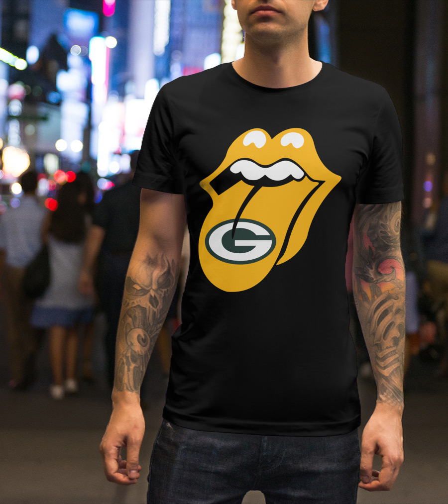Rolling Stones Tongue Green Bay Packers Logo Mashup T-Shirt