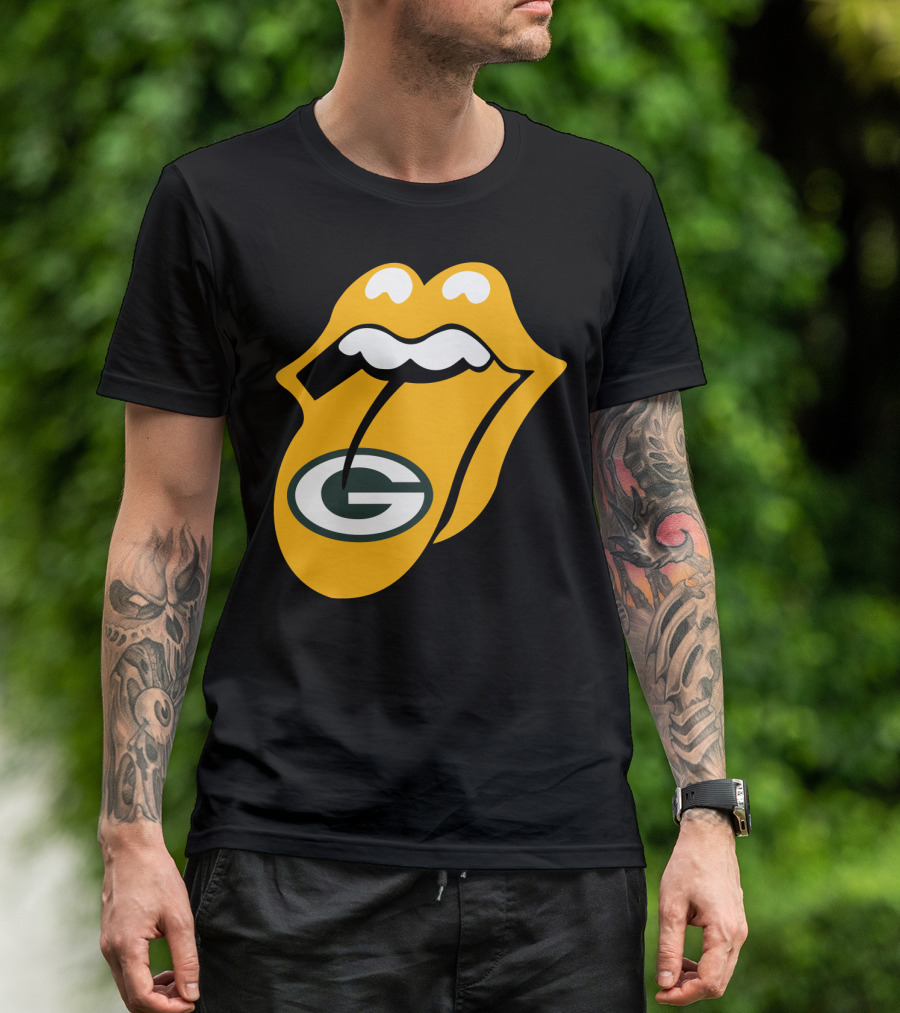 Rolling Stones Tongue Green Bay Packers Logo Mashup T-Shirt