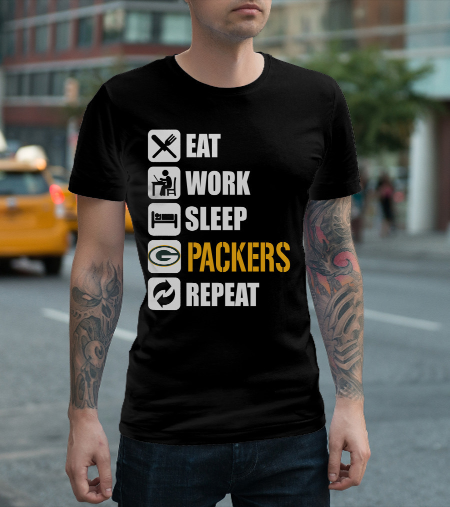 Eat Work Sleep Green Bay Packers Repeat T-Shirt