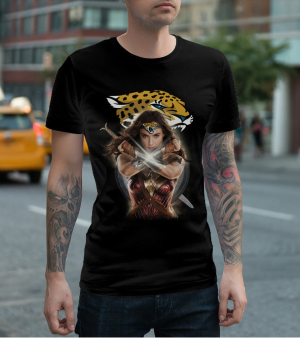 Jacksonville Jaguars Wonder Woman Crossed Gauntlets Jaguar T-Shirt