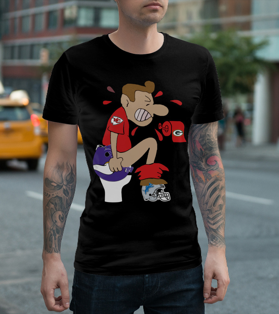 Kansas City Chiefs Rivalry Humor With Vikings Packers And Lions Toilet Theme T-Shirt