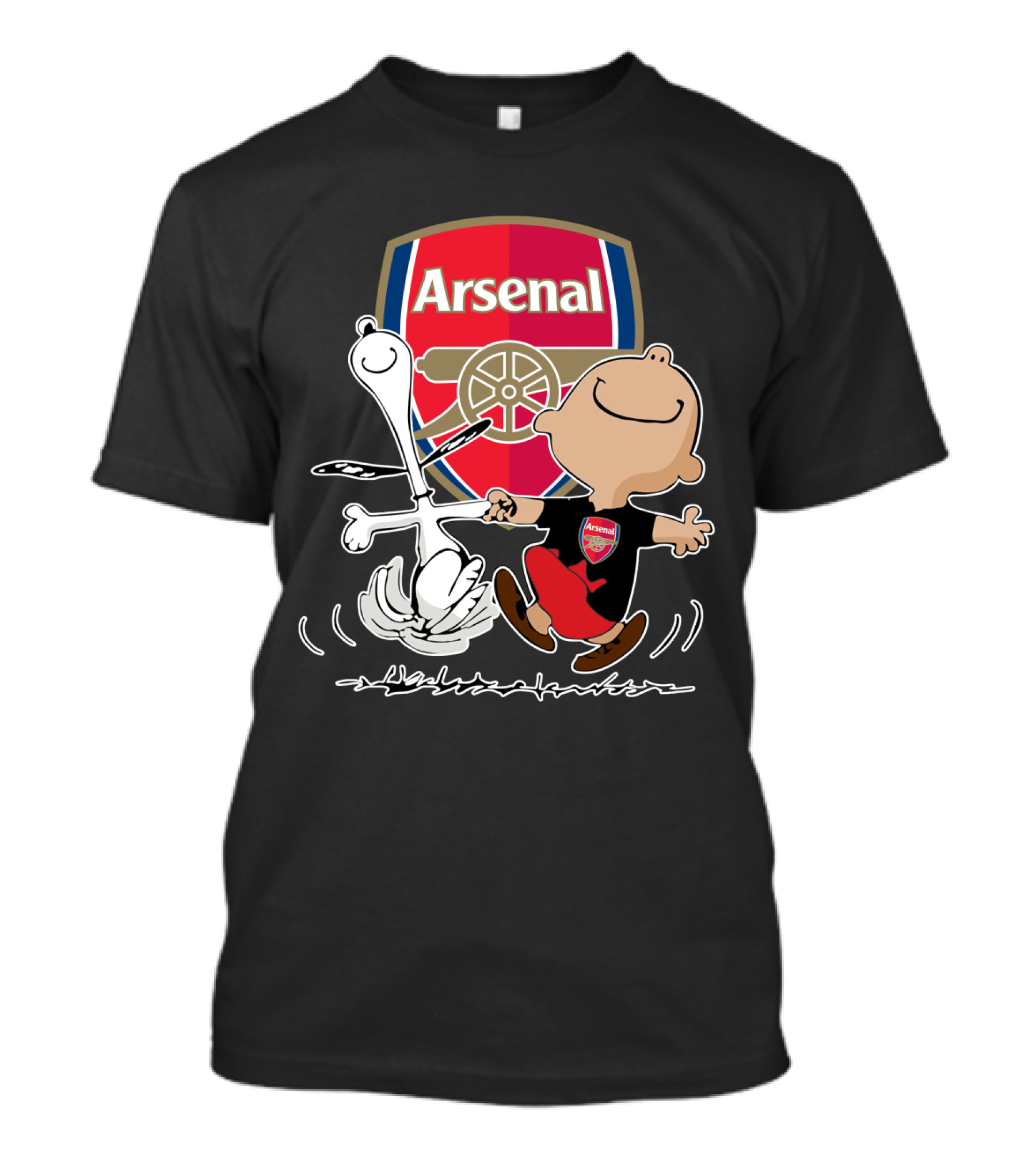 Arsenal Football Club Snoopy Charlie Brown Dancing Badge T-Shirt