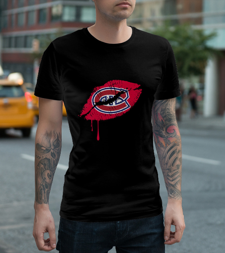 Montreal Canadiens Logo Red Lips Drip Effect T-Shirt