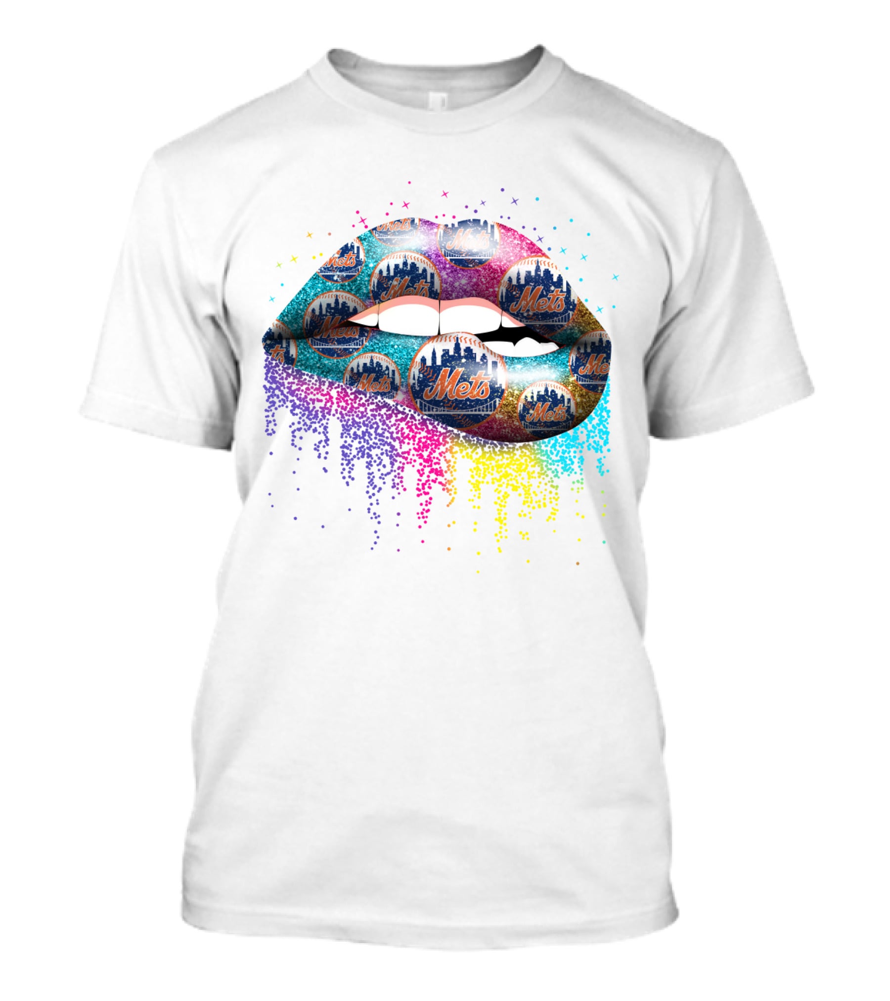 Colorful Lip Pattern With Mets T-Shirt