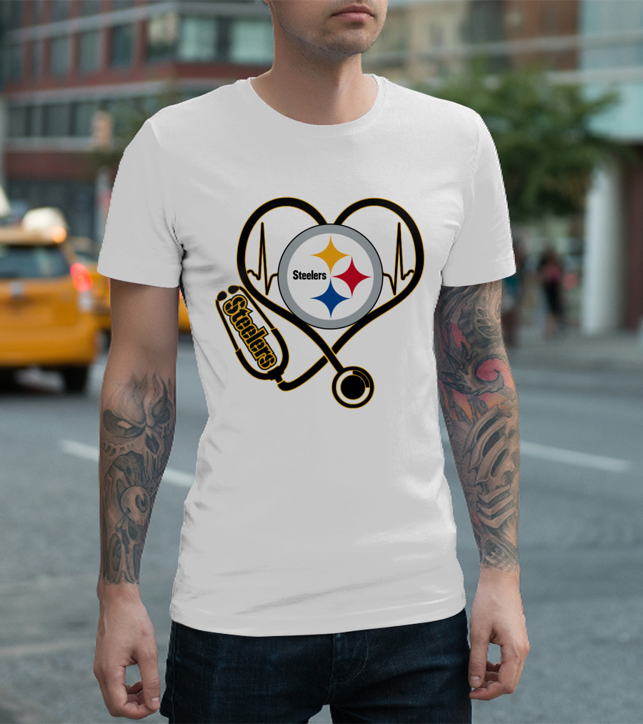 Nurse Love Steelers Heartbeat Stethoscope T-Shirt