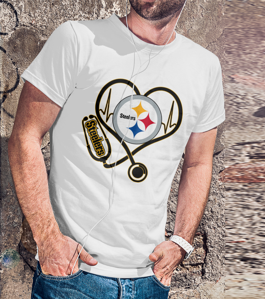 Nurse Love Steelers Heartbeat Stethoscope T-Shirt