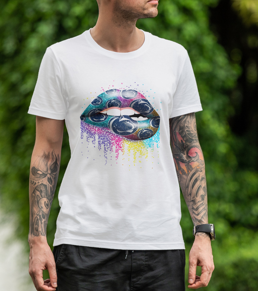 Penn State Glitter Lips Rainbow Burst T-Shirt