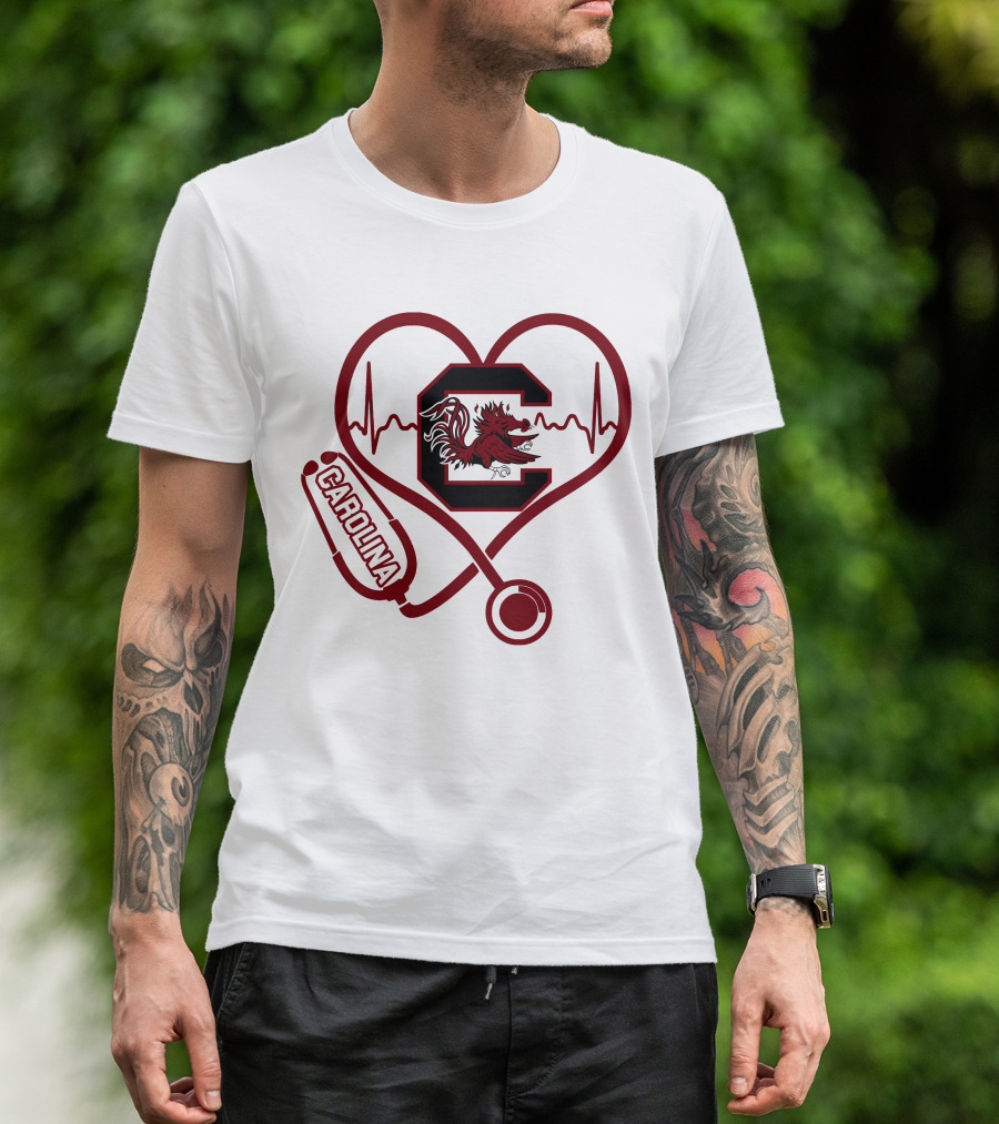 Carolina Nurse Heartbeat Gamecock Stethoscope T-Shirt