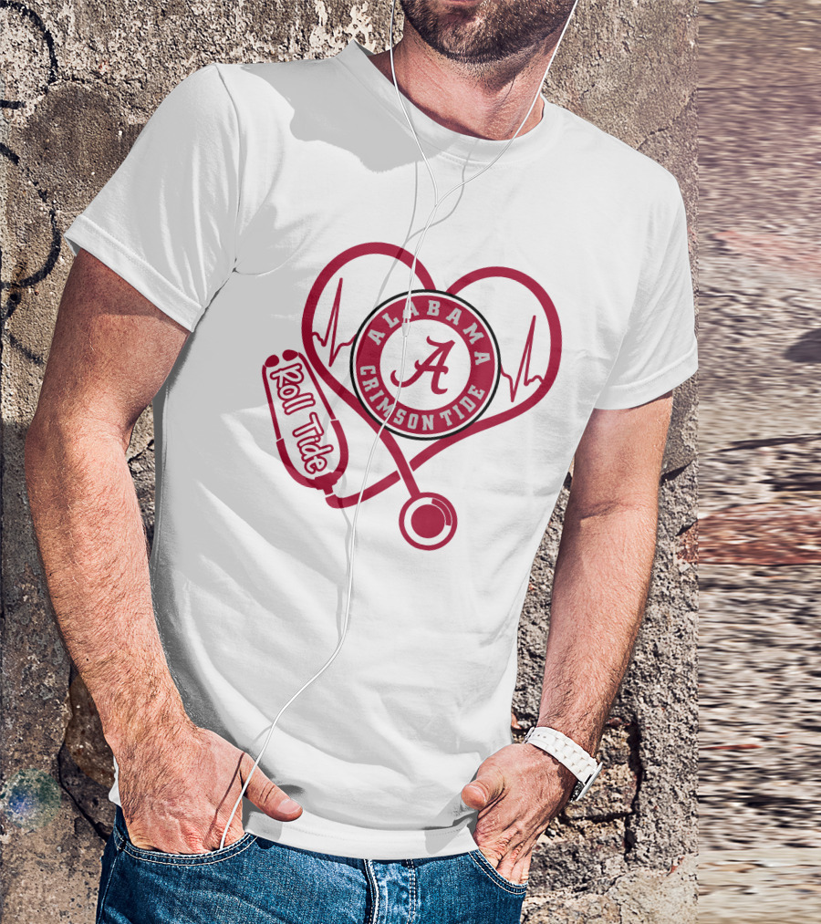 Alabama Crimson Tide Nurse Roll Tide Heartbeat Stethoscope T-Shirt