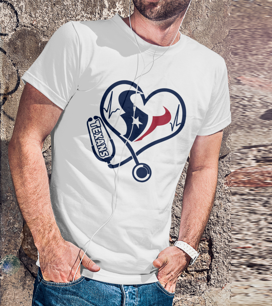 Nurse Houston Texans Heartbeat Stethoscope T-Shirt