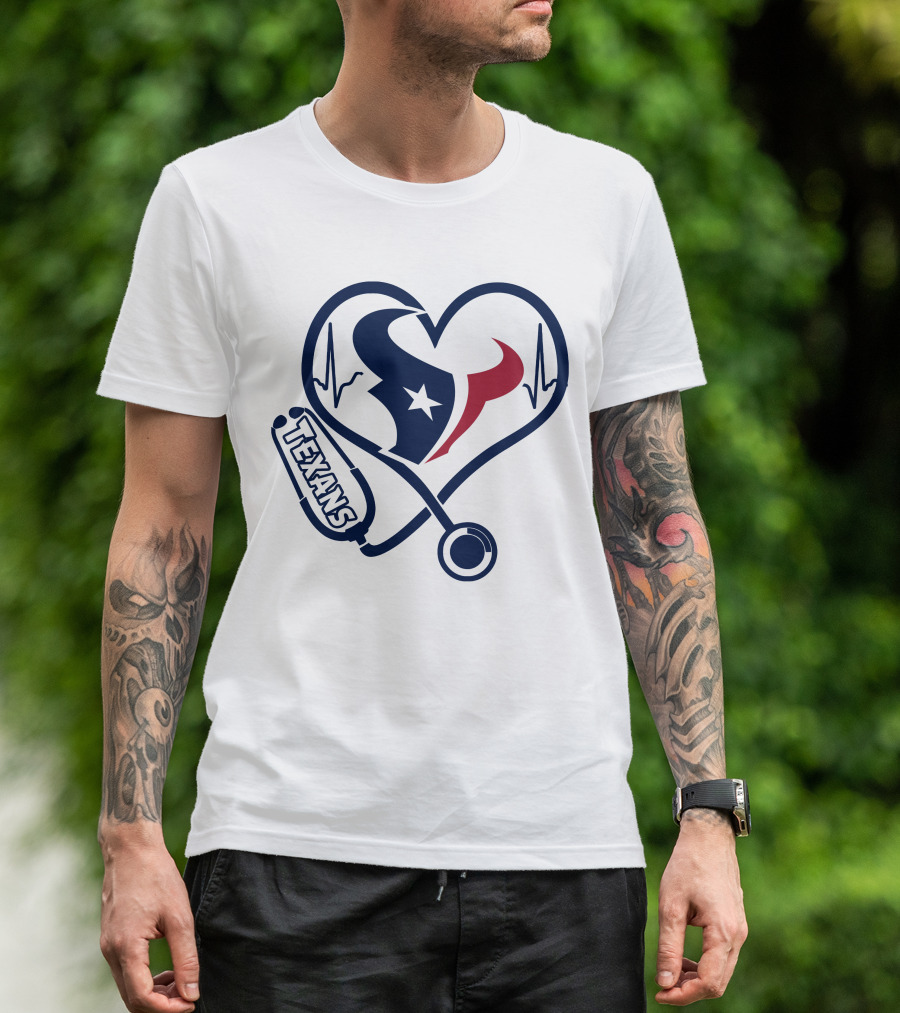 Nurse Houston Texans Heartbeat Stethoscope T-Shirt