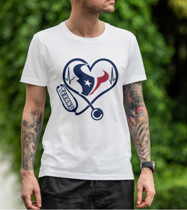 Nurse Houston Texans Heartbeat Stethoscope T-Shirt