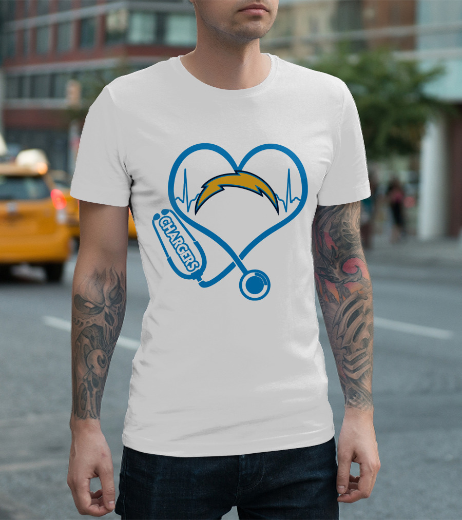 Los Angeles Chargers Heartbeat Nurse Stethoscope T-Shirt