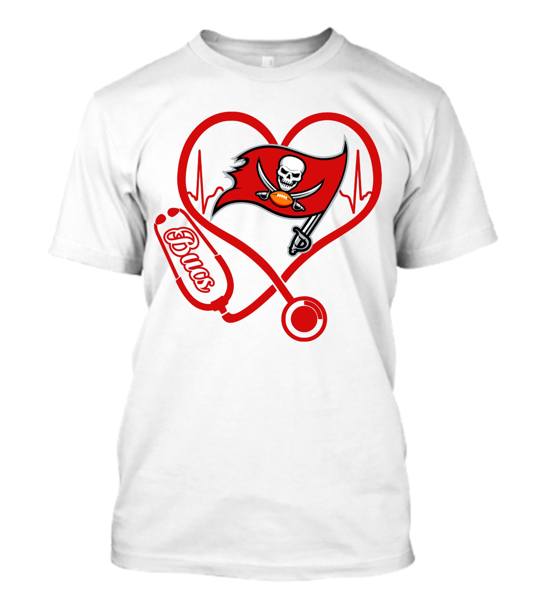 Bucs Heartbeat Nurse Stethoscope Pirate Flag T-Shirt