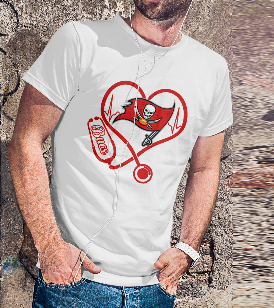 Bucs Heartbeat Nurse Stethoscope Pirate Flag T-Shirt