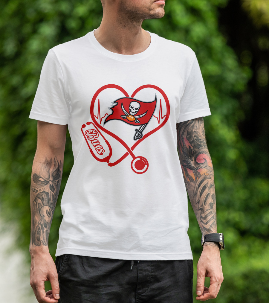 Bucs Heartbeat Nurse Stethoscope Pirate Flag T-Shirt