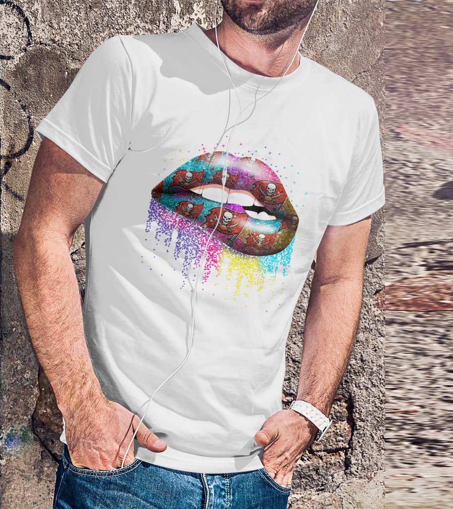 Tampa Bay Buccaneers Glitter Lips Rainbow Burst T-Shirt