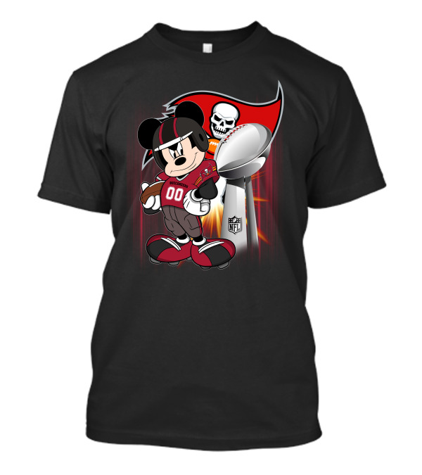 Mickey Buccaneers Nfl Super Bowl Trophy Football Fan Character With Logo And Skull T-Shirt