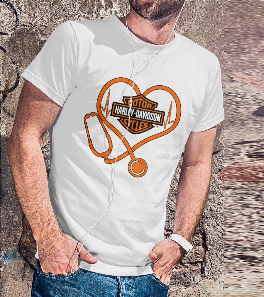 Harley Davidson Motorcycles Nurse Love Stethoscope Heartbeat T-Shirt