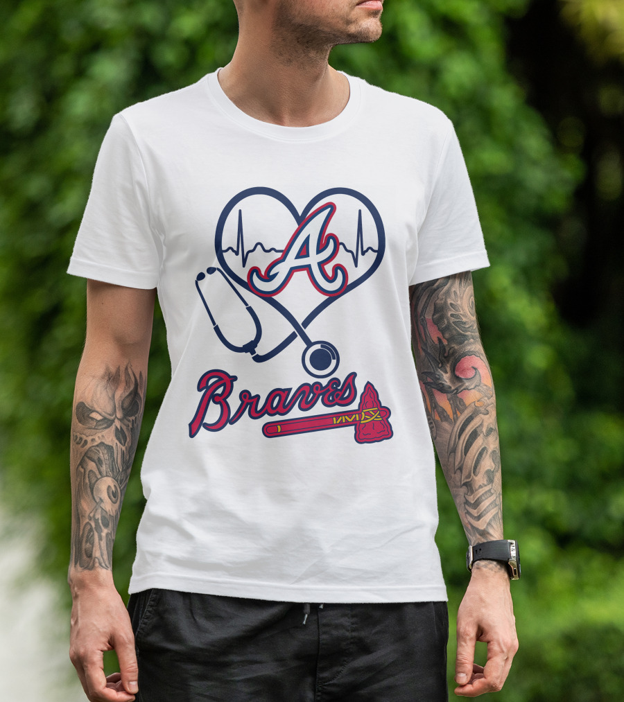 Nurse Heartbeat Stethoscope Atlanta Braves T-Shirt