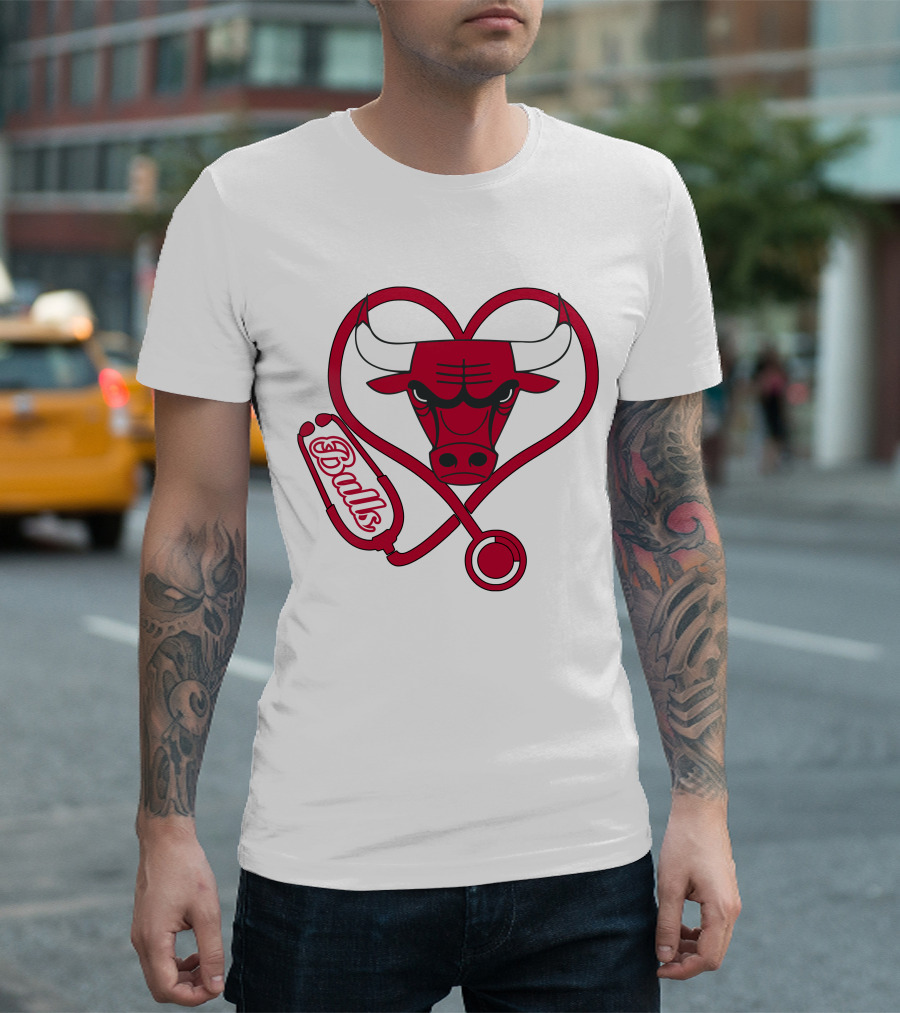 Nurse Love Bulls Stethoscope Heart T-Shirt