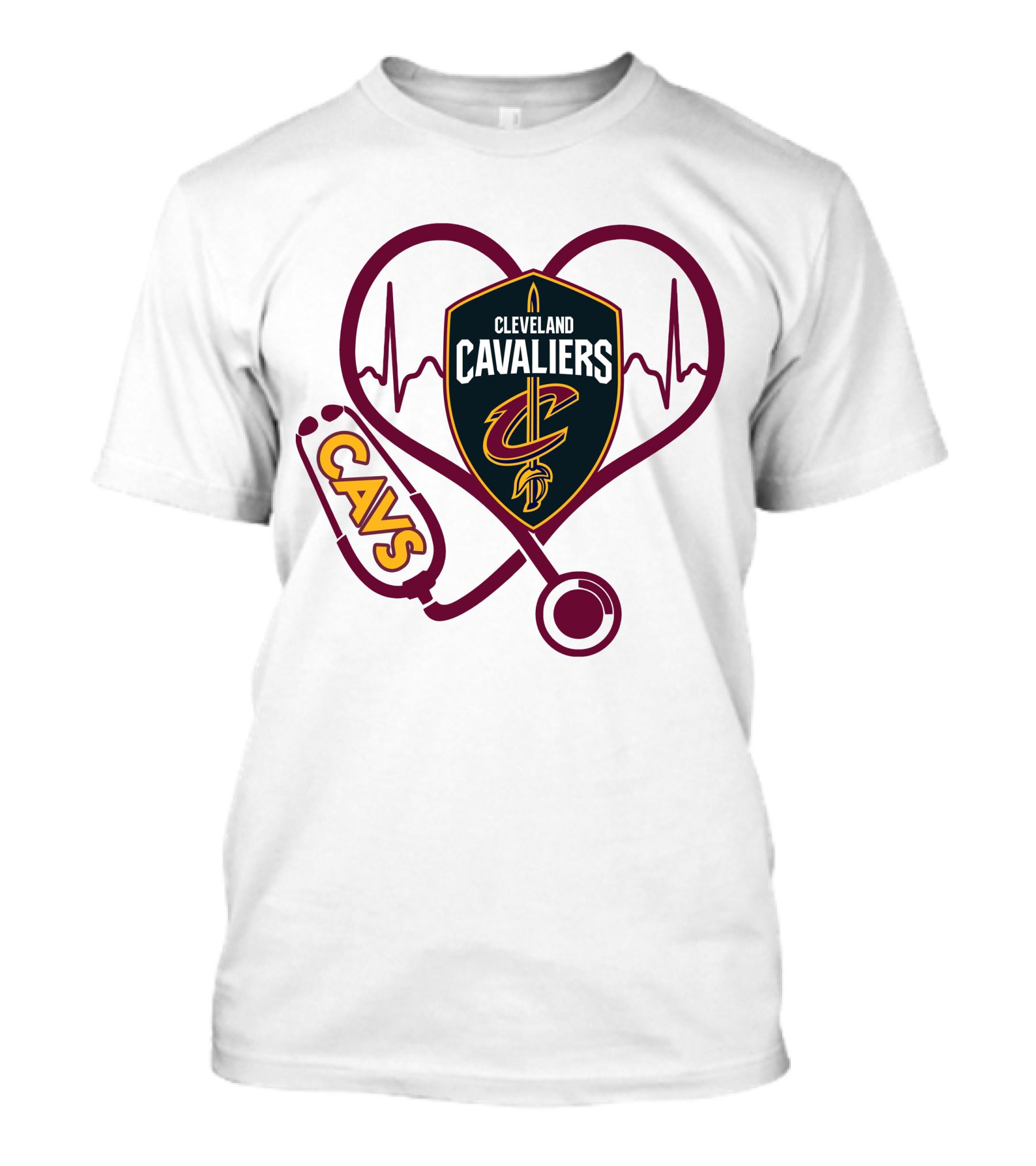 Cleveland Cavaliers Nurse Love Cavs Heartbeat Stethoscope T-Shirt