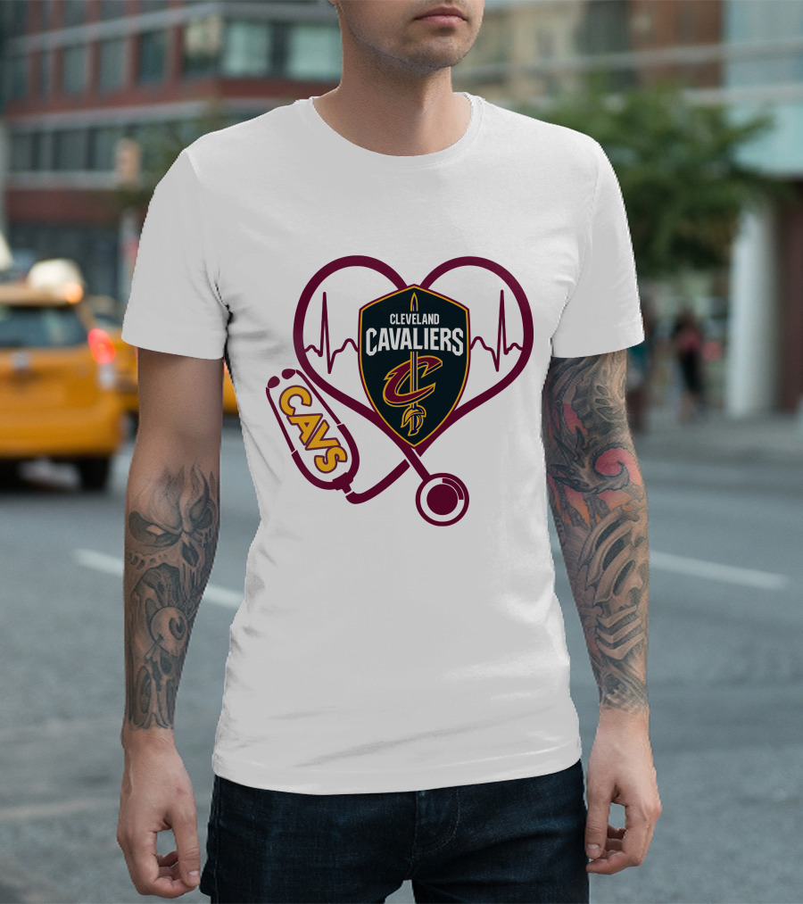 Cleveland Cavaliers Nurse Love Cavs Heartbeat Stethoscope T-Shirt