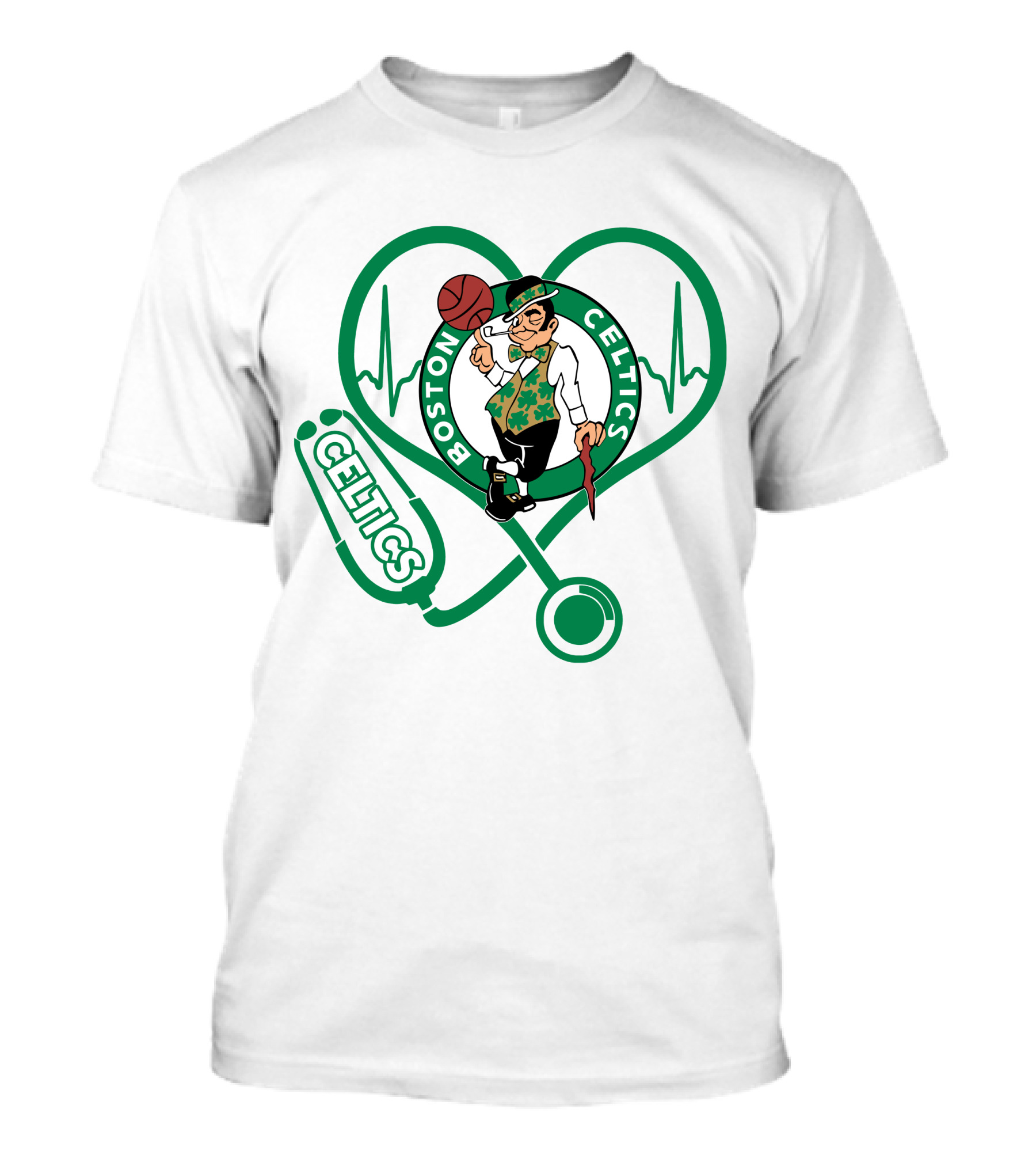 Nurse Heartbeat Boston Celtics Stethoscope T-Shirt