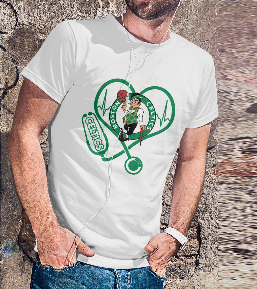 Nurse Heartbeat Boston Celtics Stethoscope T-Shirt