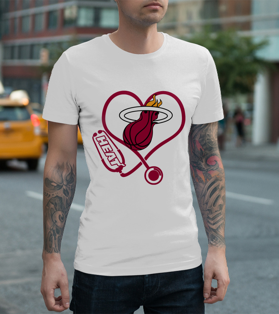 Miami Heat Basketball Nurse Heart Stethoscope T-Shirt