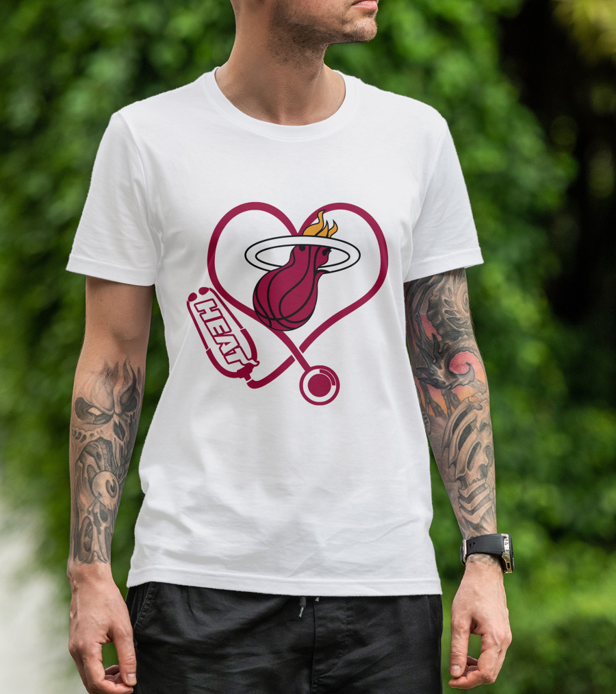 Miami Heat Basketball Nurse Heart Stethoscope T-Shirt