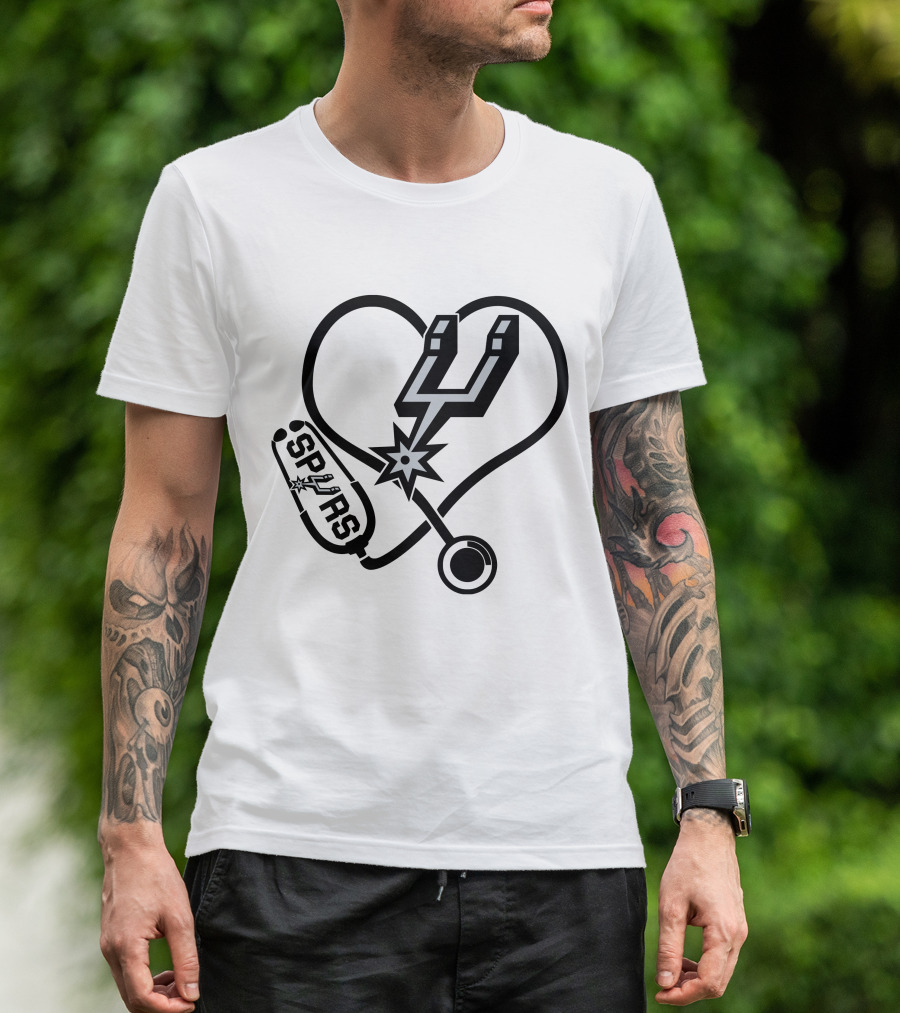 San Antonio Spurs Nurse Love Heart Stethoscope T-Shirt