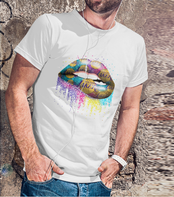Los Angeles Lakers Lips Basketball Print T-Shirt