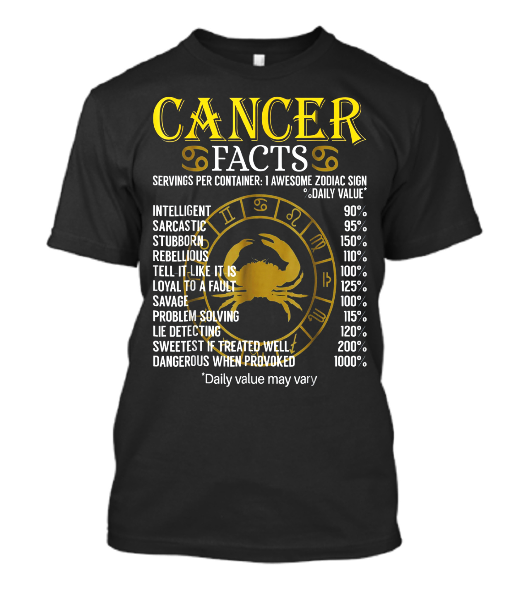 Cancer Zodiac Facts Intelligent Sarcastic Stubborn Rebellious Loyal Savage Problem Solving Lie Detecting Sweetest Dangerous T-Shirt