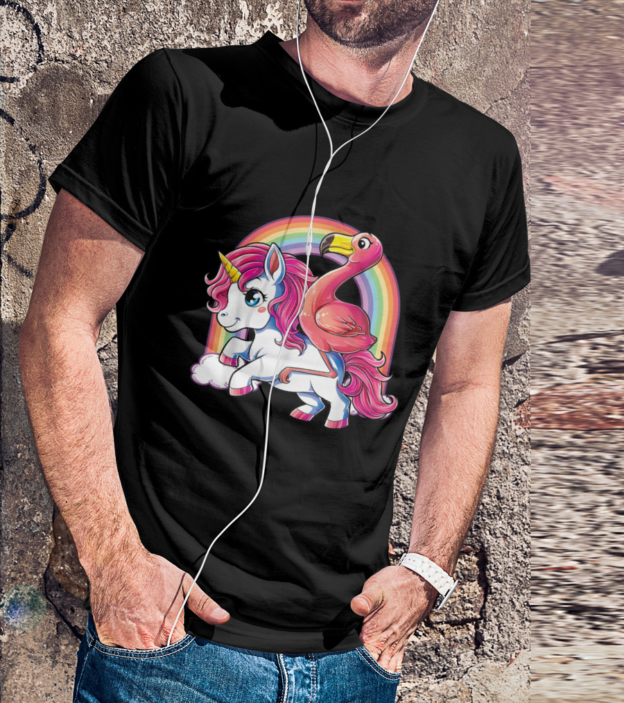 Pink Flamingo Unicorn Bird Lovers Squad Rainbow Cute Fantasy T-Shirt