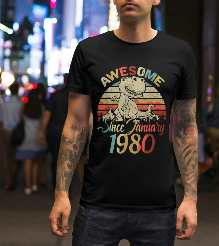 Awesome Since January 1980 Vintage Dinosaur T-Shirt