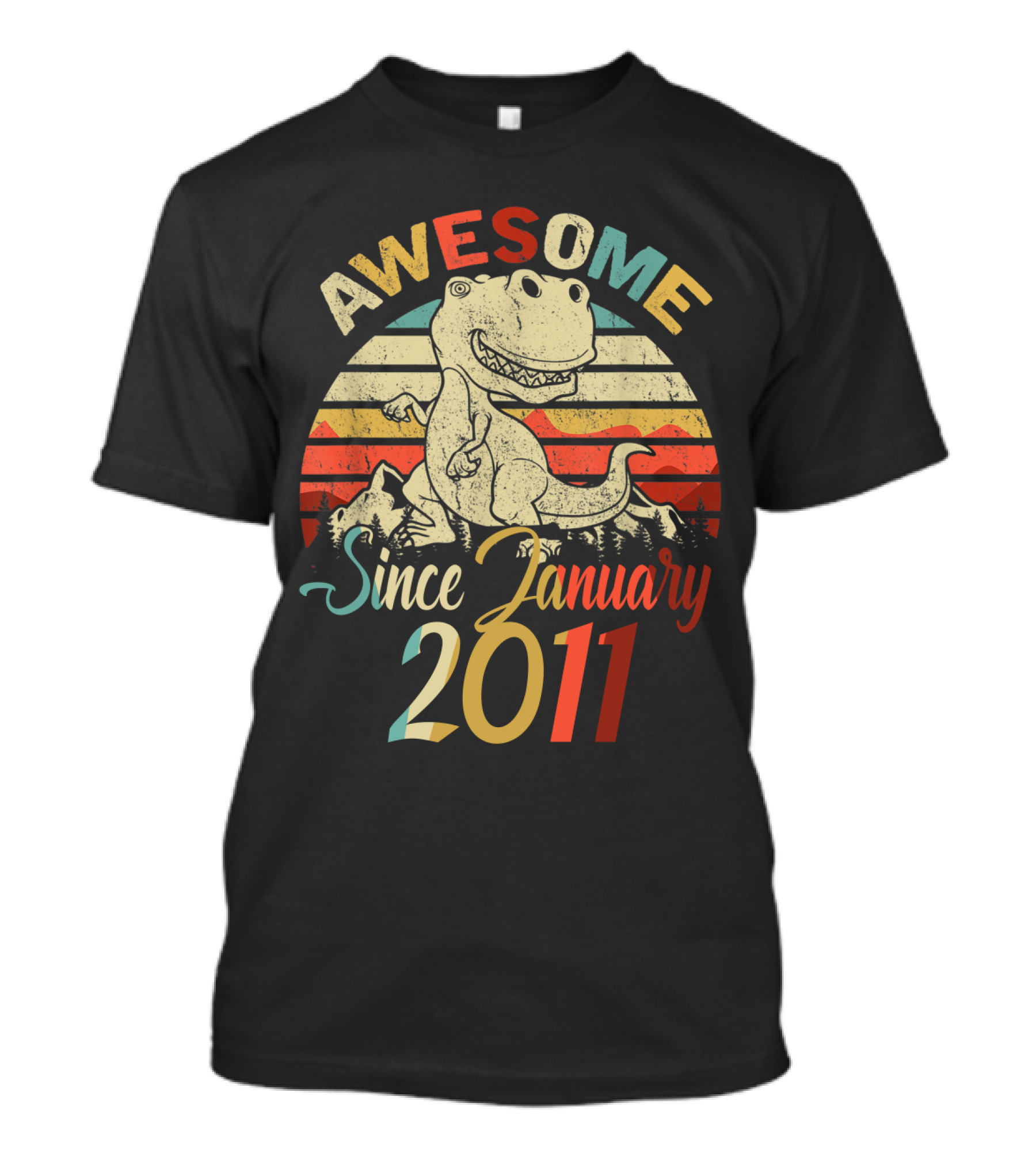 Awesome Since January 2011 Vintage Dinosaur T-Shirt