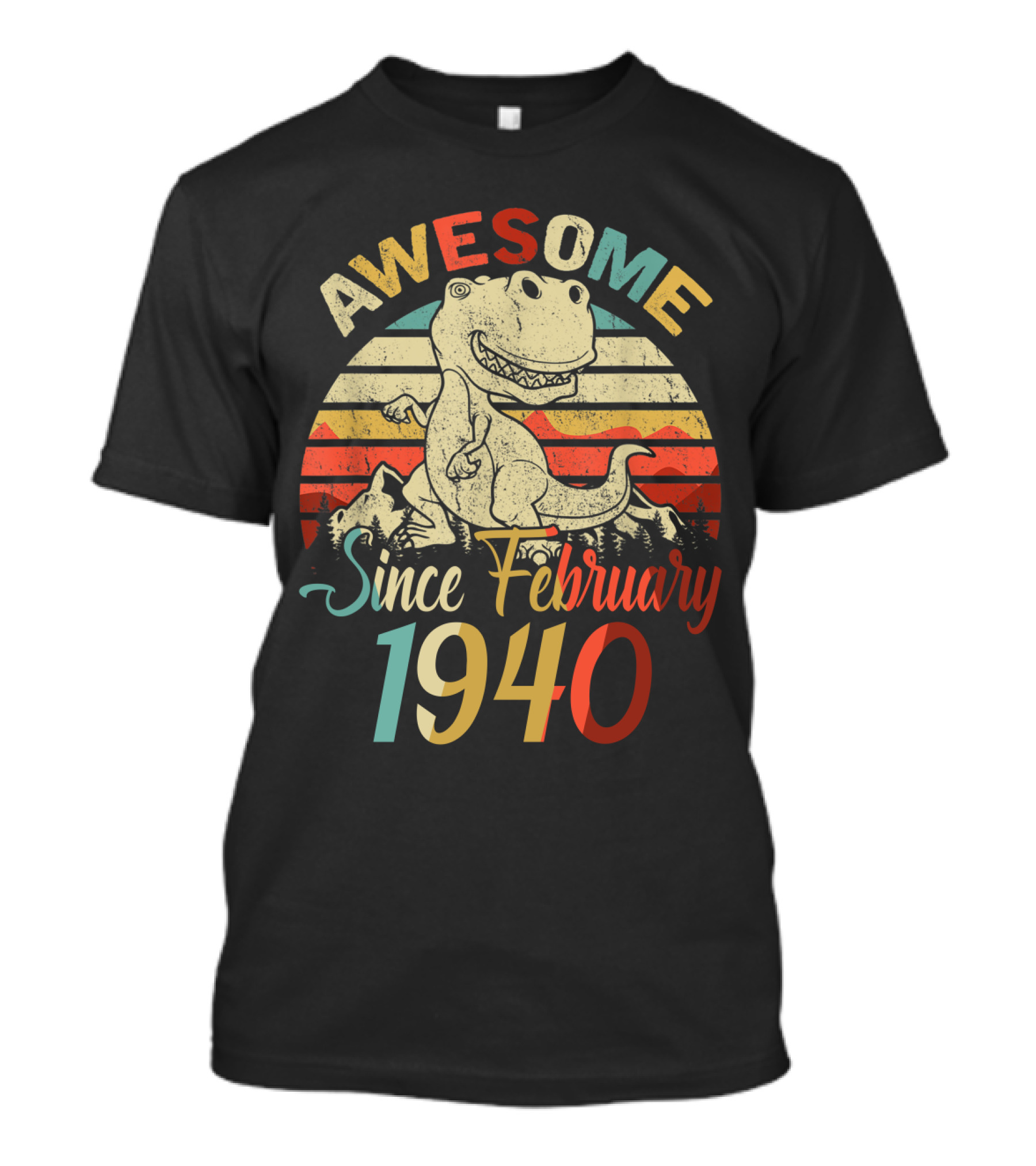 Awesome Since February 1940 Vintage Dinosaur Retro Stripes T-Shirt